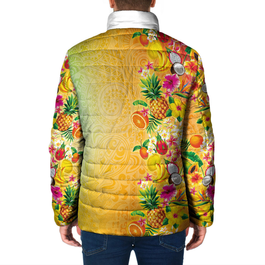 Hawaiian Tropical Fruits and Plants Padded Jacket Kakau Pattern Summer Vibe