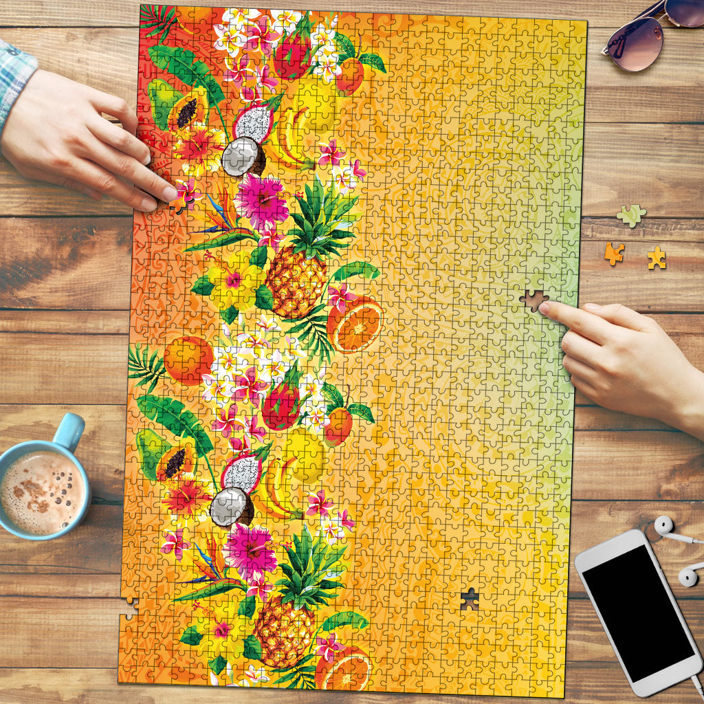Hawaiian Tropical Fruits and Plants Puzzle Kakau Pattern Summer Vibe