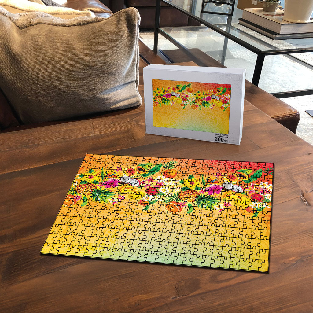 Hawaiian Tropical Fruits and Plants Puzzle Kakau Pattern Summer Vibe