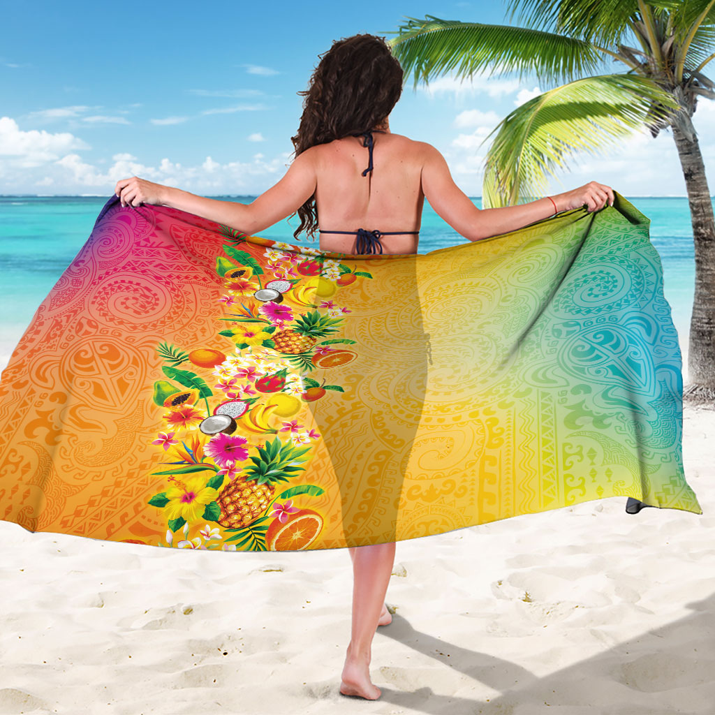 Hawaiian Tropical Fruits and Plants Sarong Kakau Pattern Summer Vibe