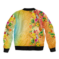 Hawaiian Tropical Fruits and Plants Sleeve Zip Bomber Jacket Kakau Pattern Summer Vibe