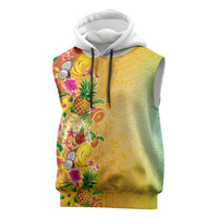 Hawaiian Tropical Fruits and Plants Sleeveless Hoodie Kakau Pattern Summer Vibe