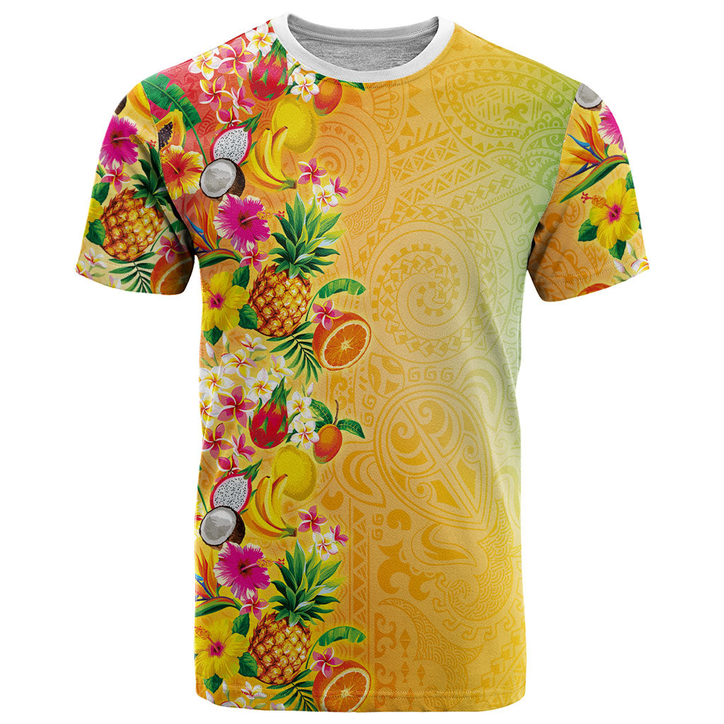 Hawaiian Tropical Fruits and Plants T Shirt Kakau Pattern Summer Vibe