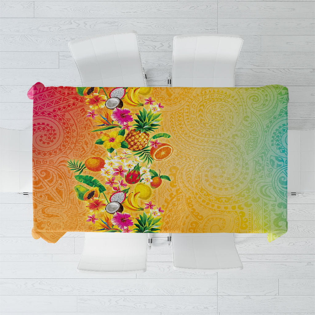 Hawaiian Tropical Fruits and Plants Tablecloth Kakau Pattern Summer Vibe LT03 Multicolor - Polynesian Pride