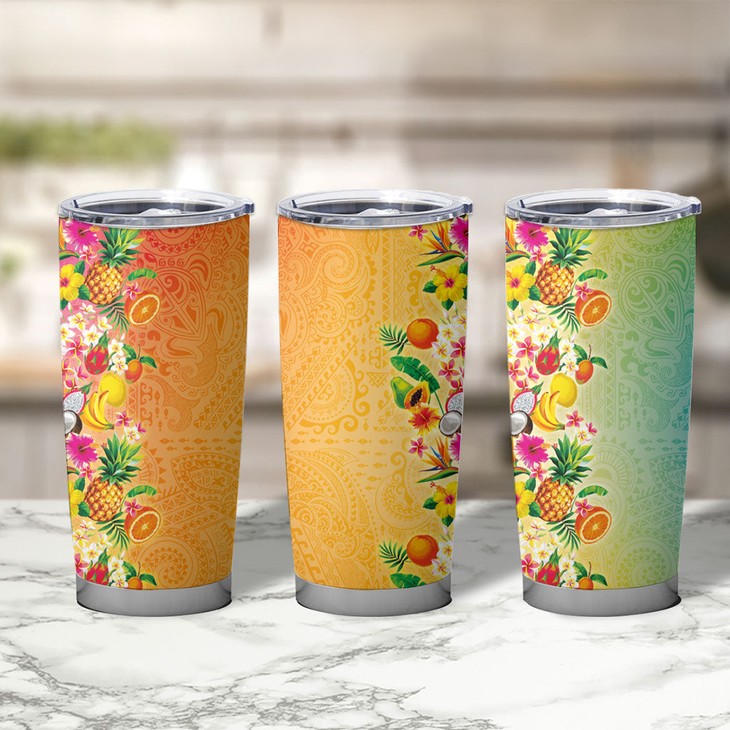 Hawaiian Tropical Fruits and Plants Tumbler Cup Kakau Pattern Summer Vibe