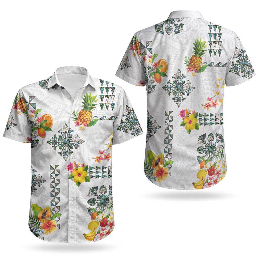 Hawaiian Quilts Couples Matching Off Shoulder Maxi Dress and Hawaiian Shirt Tropical Fruits and Plants
