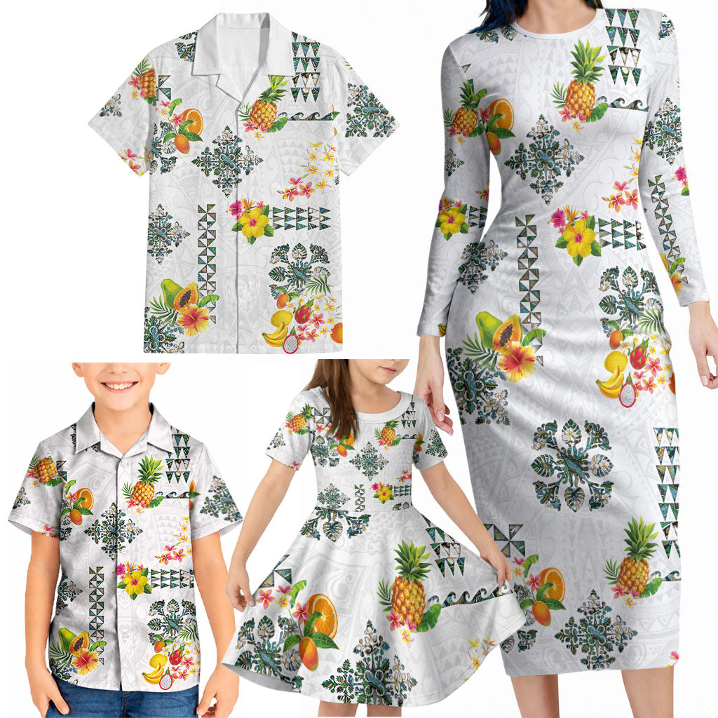 Hawaiian Quilts Family Matching Long Sleeve Bodycon Dress and Hawaiian Shirt Tropical Fruits and Plants LT03 - Polynesian Pride