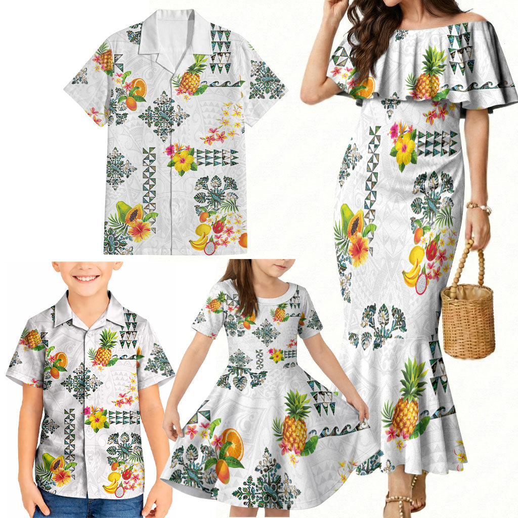 Hawaiian Quilts Family Matching Mermaid Dress and Hawaiian Shirt Tropical Fruits and Plants LT03 - Polynesian Pride