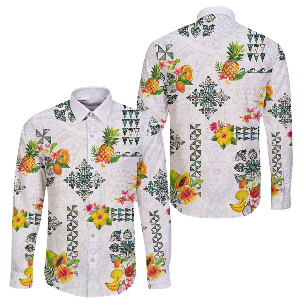 Hawaiian Quilts Family Matching Off The Shoulder Long Sleeve Dress and Hawaiian Shirt Tropical Fruits and Plants