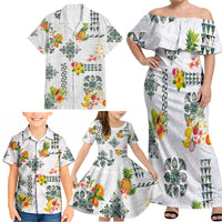 Hawaiian Quilts Family Matching Off Shoulder Maxi Dress and Hawaiian Shirt Tropical Fruits and Plants