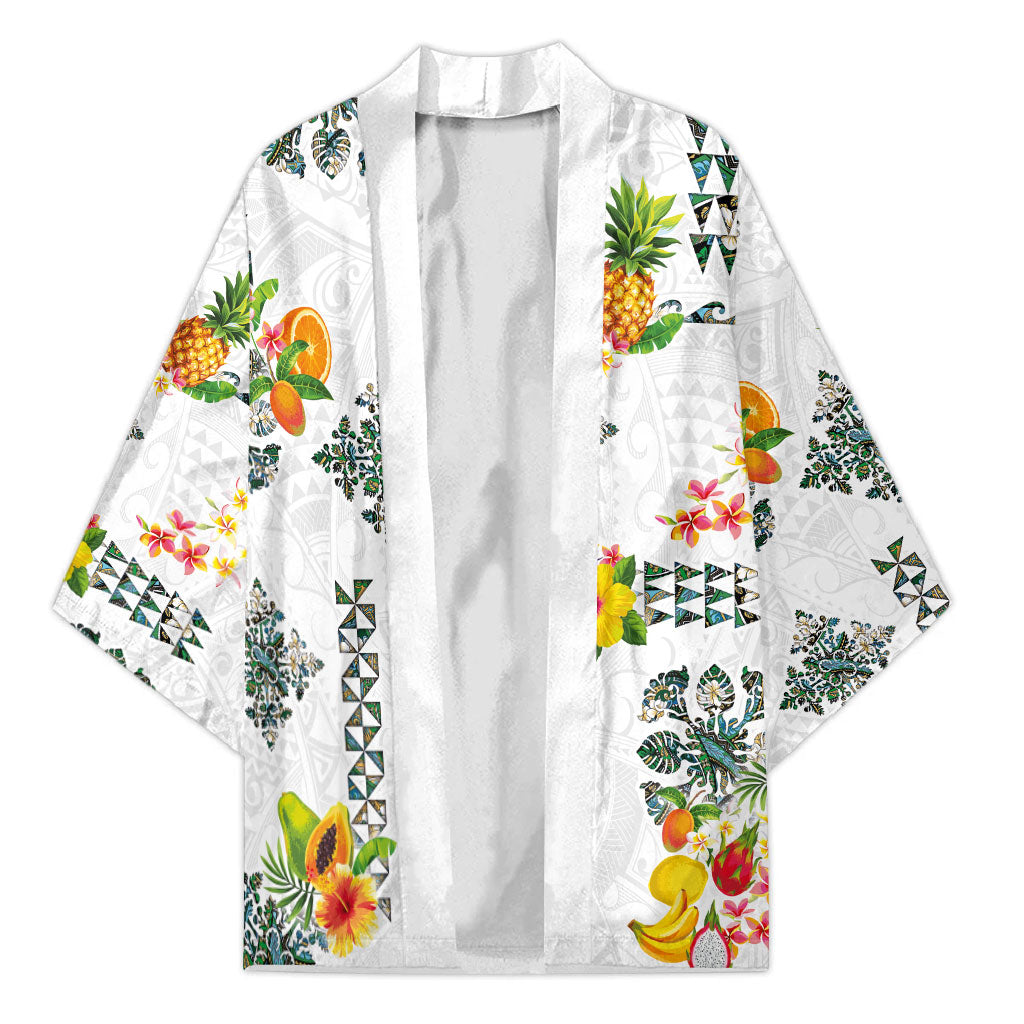 Hawaiian Quilts Kimono Tropical Fruits and Plants LT03 Unisex White - Polynesian Pride