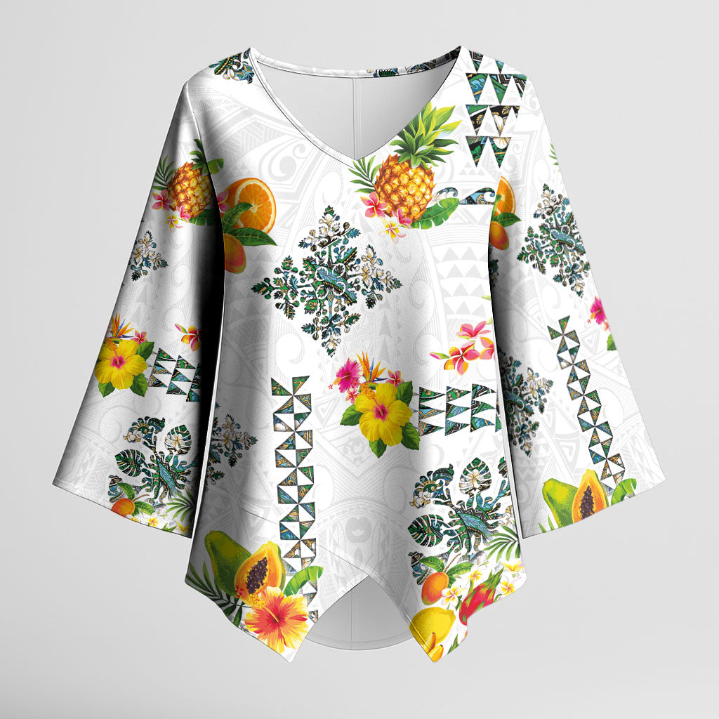 Hawaiian Quilts Kimono Sleeve Blouse Tropical Fruits and Plants