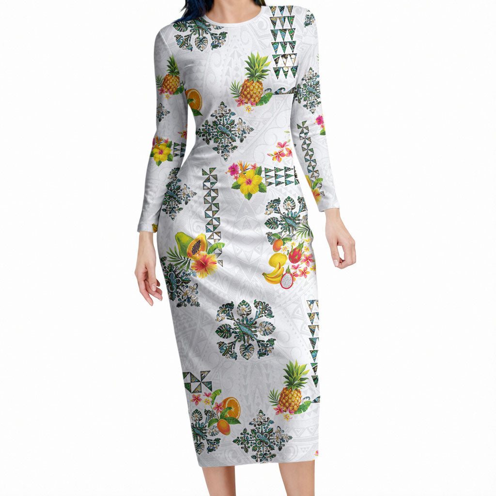 Hawaiian Quilts Long Sleeve Bodycon Dress Tropical Fruits and Plants