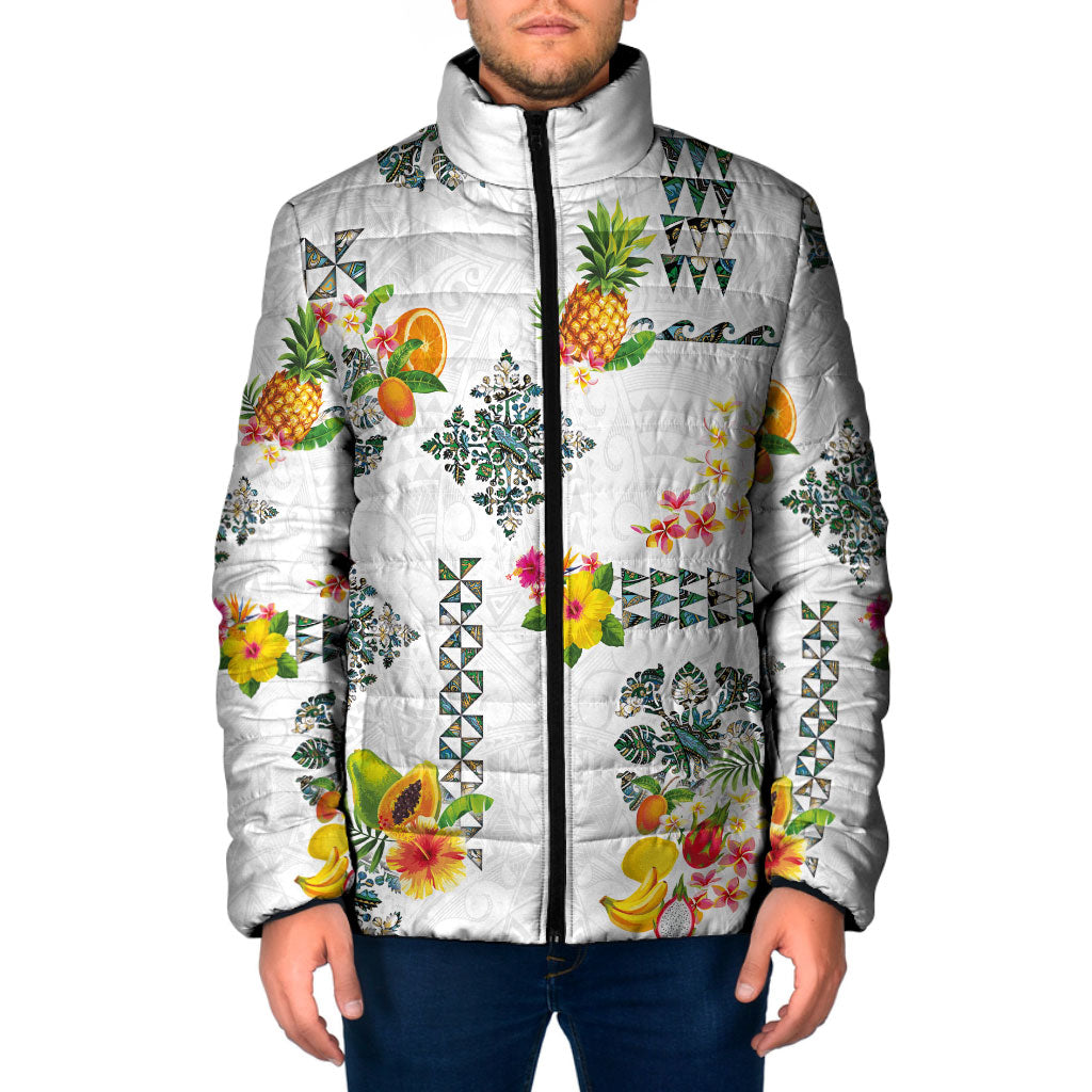 Hawaiian Quilts Padded Jacket Tropical Fruits and Plants LT03 Men White - Polynesian Pride