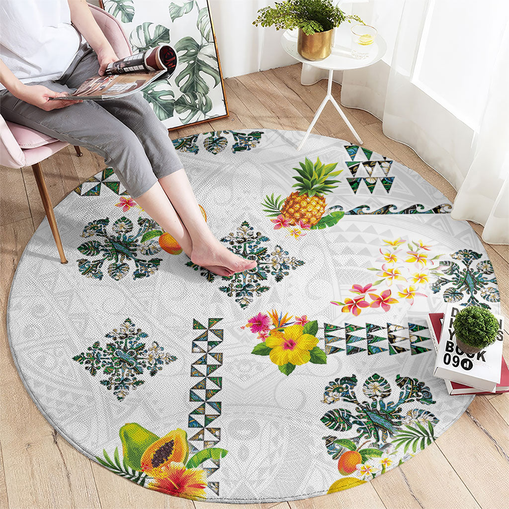 Hawaiian Quilts Round Carpet Tropical Fruits and Plants