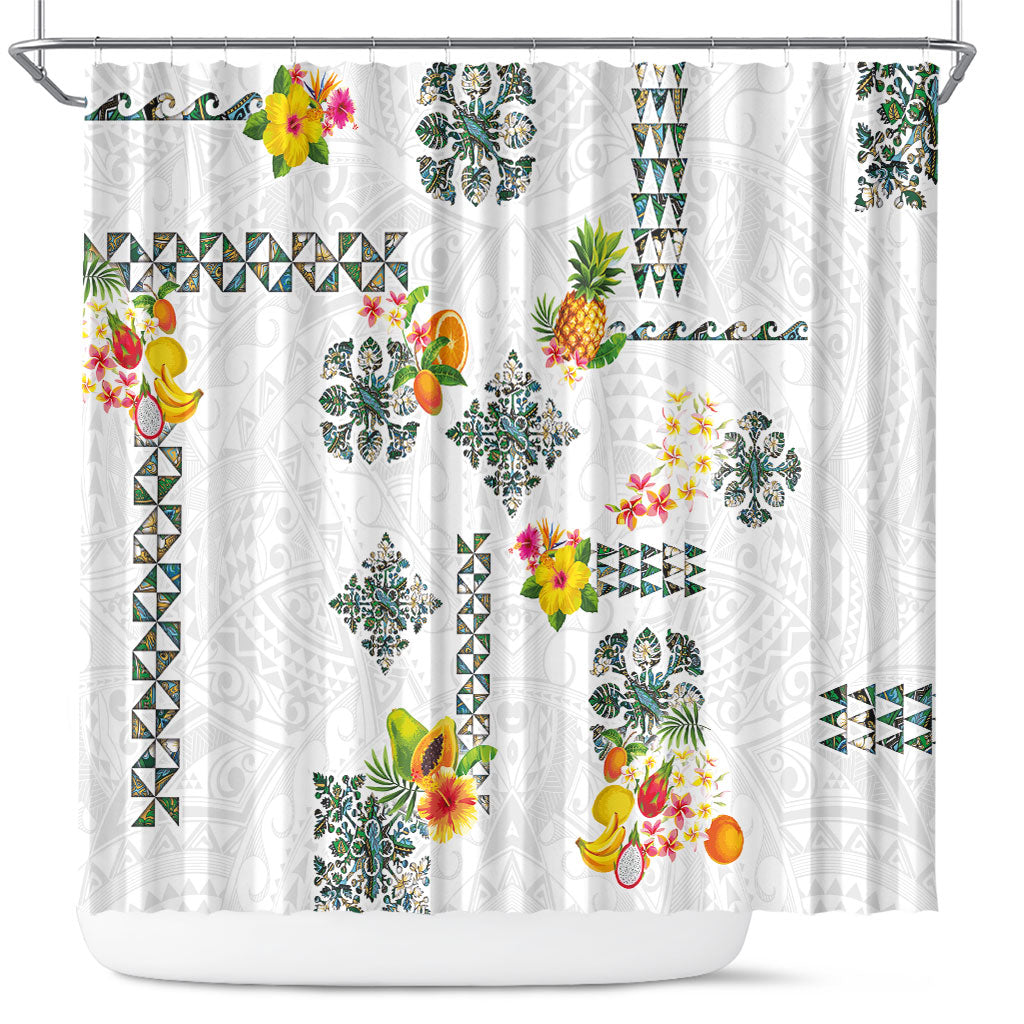 Hawaiian Quilts Shower Curtain Tropical Fruits and Plants LT03 White - Polynesian Pride