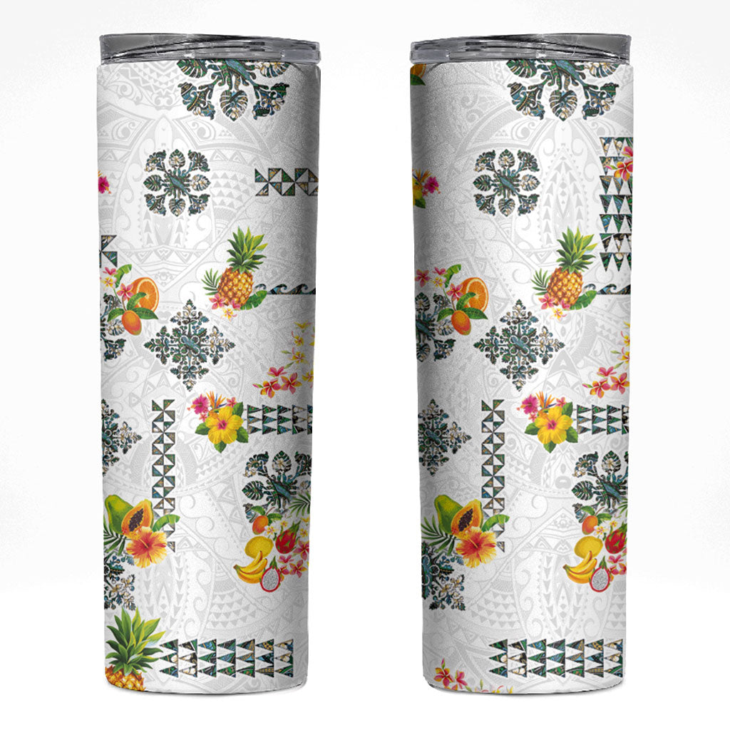 Hawaiian Quilts Skinny Tumbler Tropical Fruits and Plants LT03 White - Polynesian Pride
