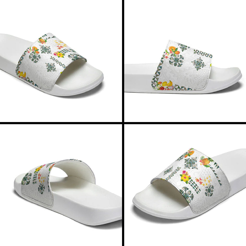 Hawaiian Quilts Slide Sandals Tropical Fruits and Plants