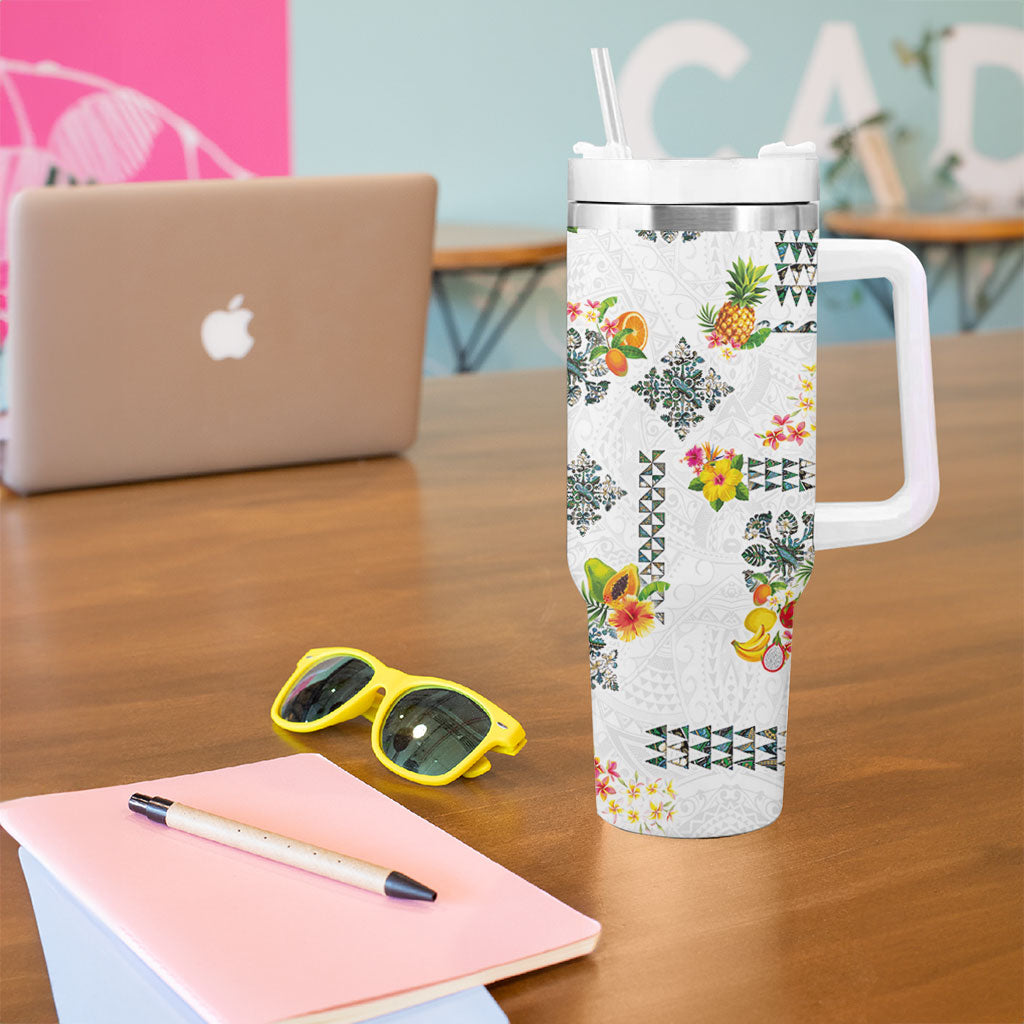 Hawaiian Quilts Tumbler With Handle Tropical Fruits and Plants
