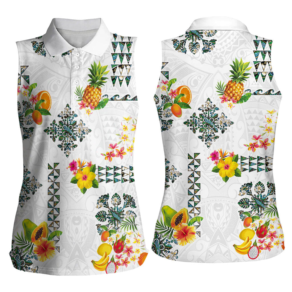 Hawaiian Quilts Women Sleeveless Polo Shirt Tropical Fruits and Plants
