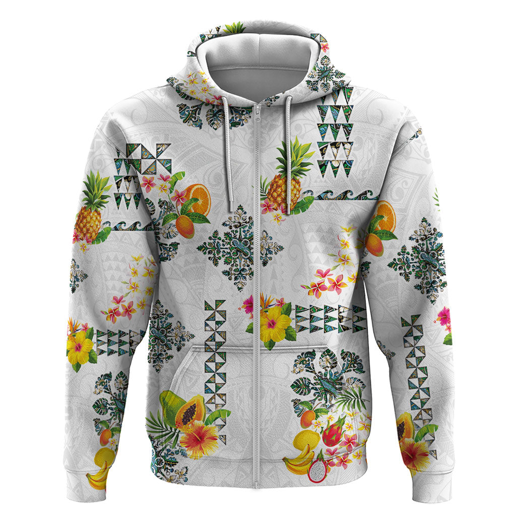 Hawaiian Quilts Zip Hoodie Tropical Fruits and Plants LT03 Zip Hoodie White - Polynesian Pride