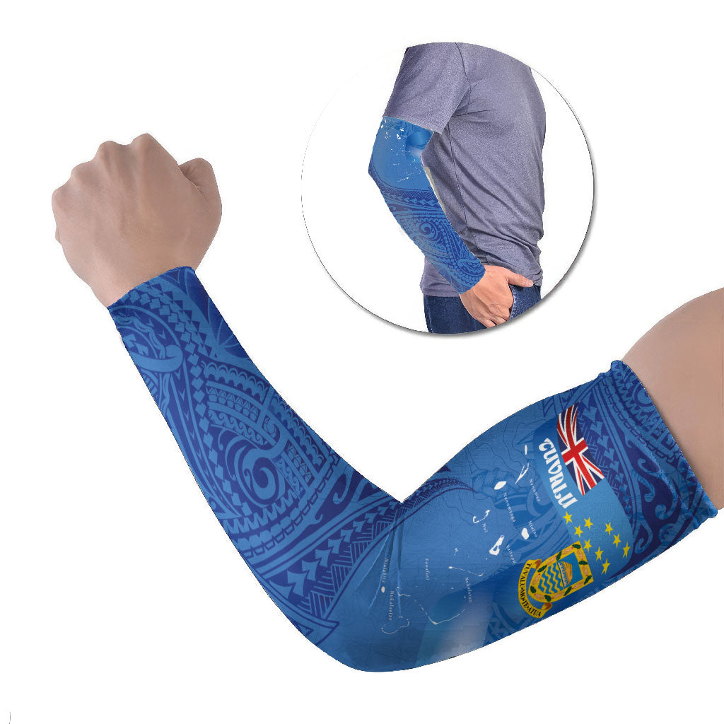Tuvalu Heritage Arm Sleeves Map of the Islands and Polynesia Pattern LT03 Set of 2 Blue - Polynesian Pride