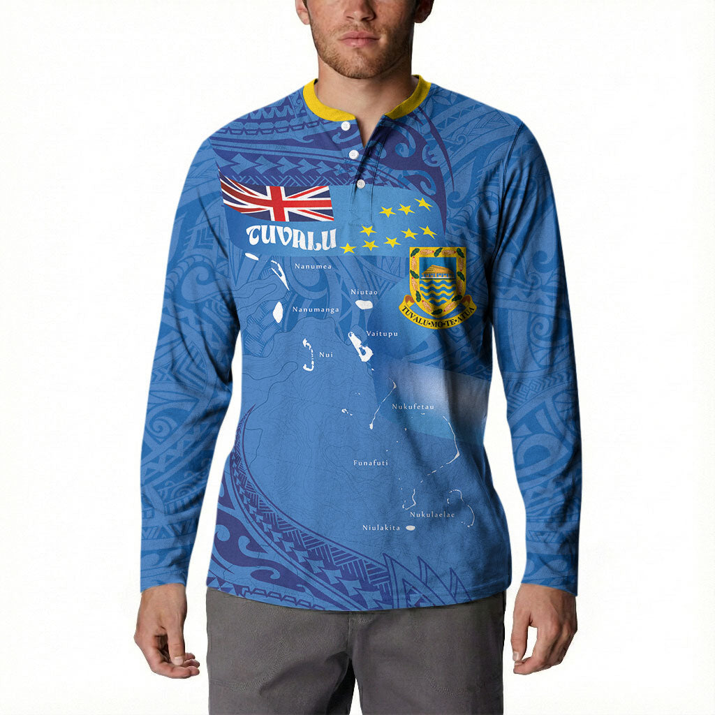 Tuvalu Heritage Button Sweatshirt Map of the Islands and Polynesia Pattern