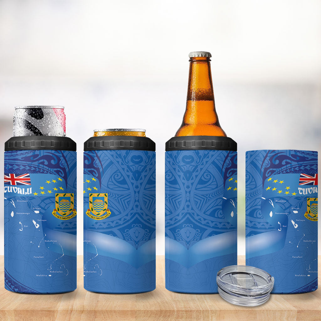 Tuvalu Heritage 4 in 1 Can Cooler Tumbler Map of the Islands and Polynesia Pattern