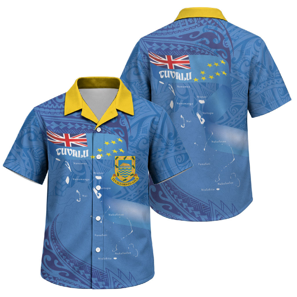 Tuvalu Heritage Family Matching Long Sleeve Bodycon Dress and Hawaiian Shirt Map of the Islands and Polynesia Pattern