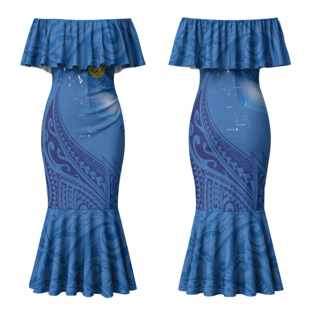Tuvalu Heritage Family Matching Mermaid Dress and Hawaiian Shirt Map of the Islands and Polynesia Pattern