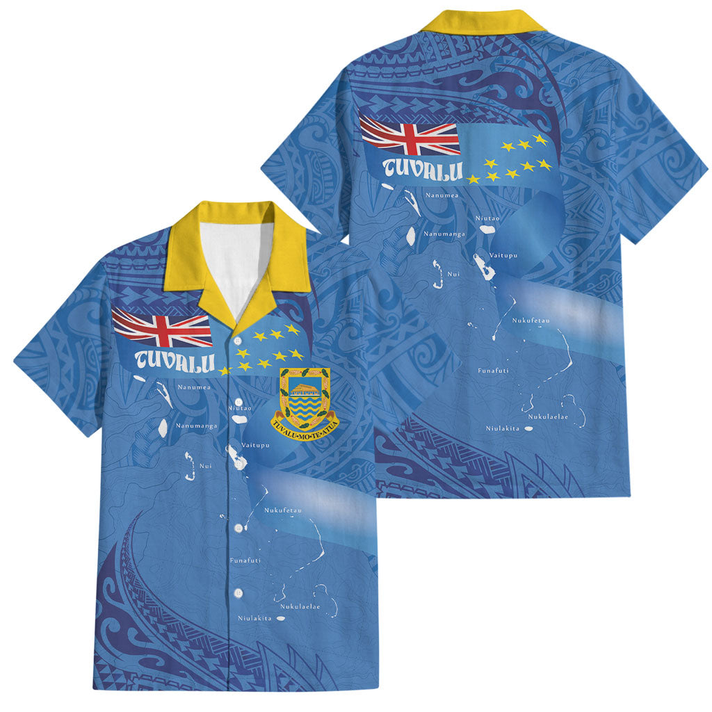 Tuvalu Heritage Family Matching Mermaid Dress and Hawaiian Shirt Map of the Islands and Polynesia Pattern