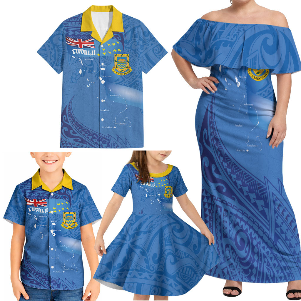 Tuvalu Heritage Family Matching Off Shoulder Maxi Dress and Hawaiian Shirt Map of the Islands and Polynesia Pattern LT03 - Polynesian Pride