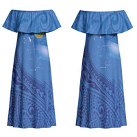 Tuvalu Heritage Family Matching Off Shoulder Maxi Dress and Hawaiian Shirt Map of the Islands and Polynesia Pattern