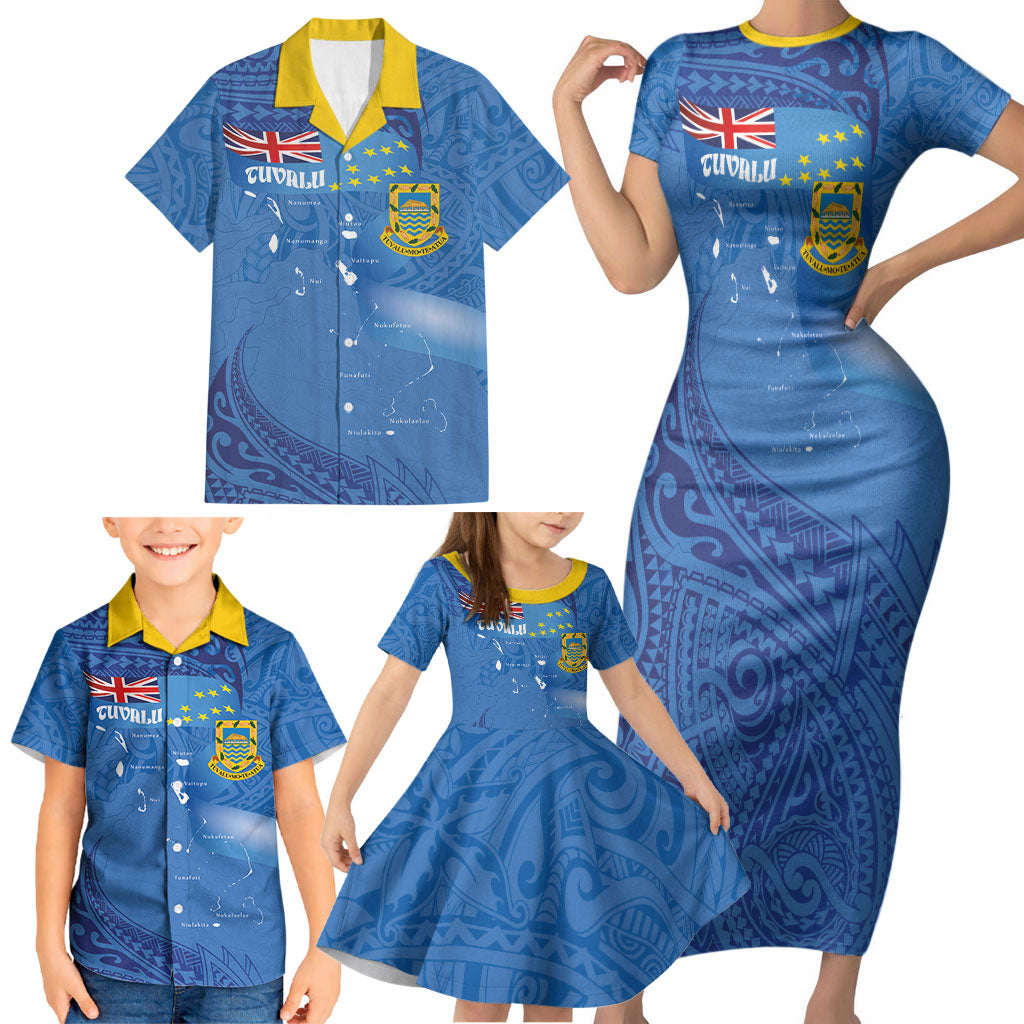 Tuvalu Heritage Family Matching Short Sleeve Bodycon Dress and Hawaiian Shirt Map of the Islands and Polynesia Pattern LT03 - Polynesian Pride