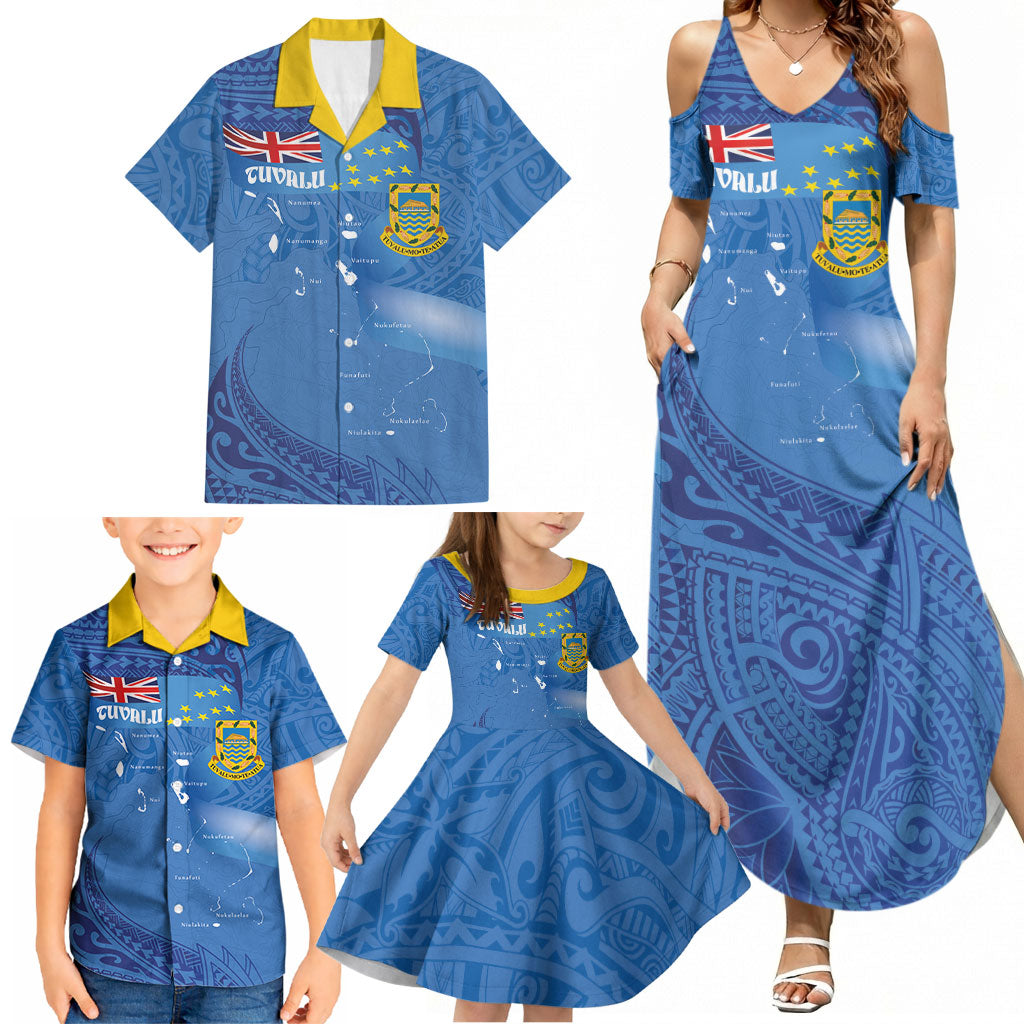 Tuvalu Heritage Family Matching Summer Maxi Dress and Hawaiian Shirt Map of the Islands and Polynesia Pattern LT03 - Polynesian Pride