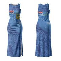 Tuvalu Heritage Family Matching Tank Maxi Dress and Hawaiian Shirt Map of the Islands and Polynesia Pattern