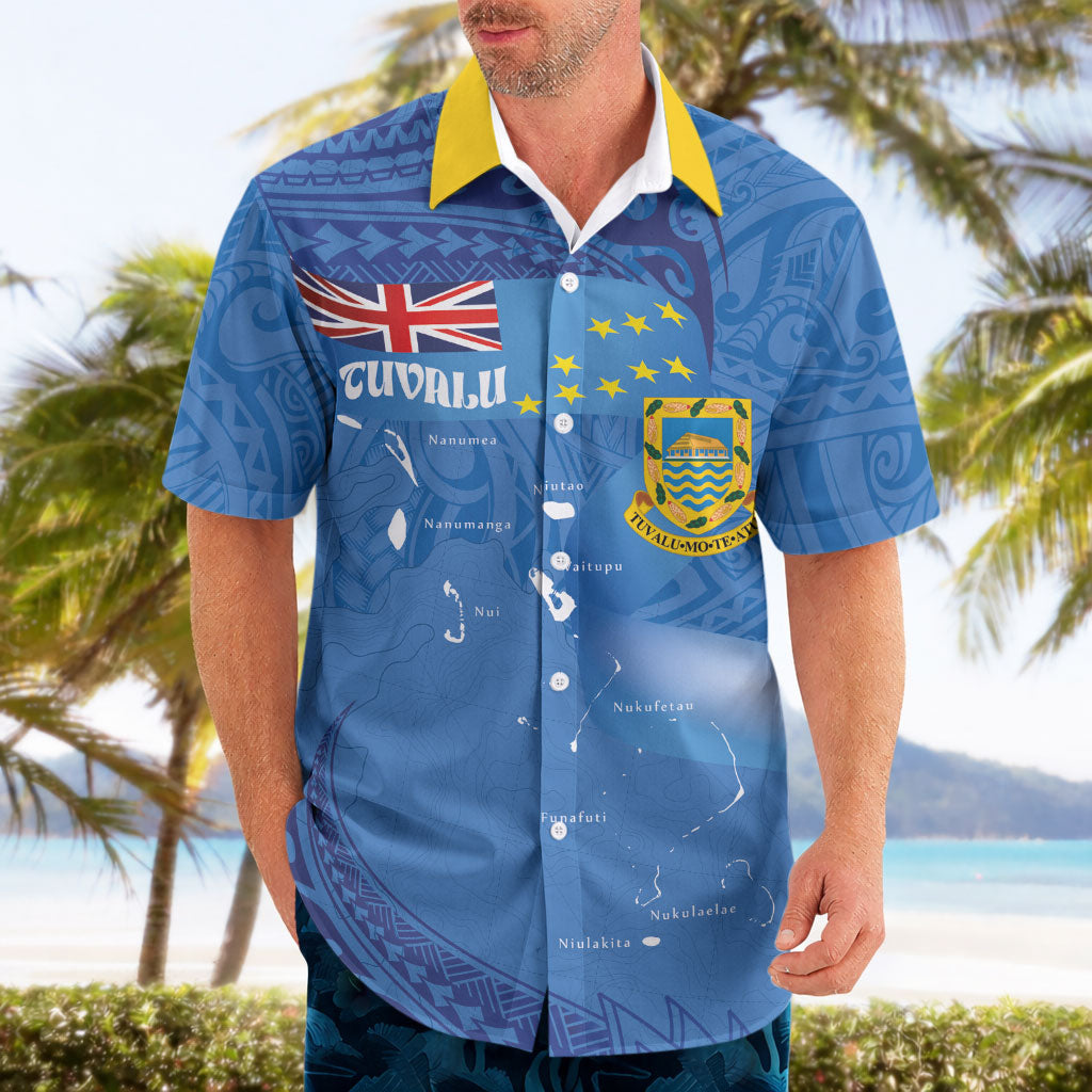 Tuvalu Heritage Hawaiian Shirt Map of the Islands and Polynesia Pattern