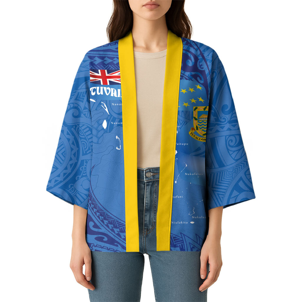 Tuvalu Heritage Kimono Map of the Islands and Polynesia Pattern