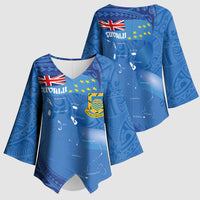 Tuvalu Heritage Kimono Sleeve Blouse Map of the Islands and Polynesia Pattern