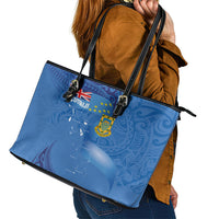 Tuvalu Heritage Leather Tote Bag Map of the Islands and Polynesia Pattern
