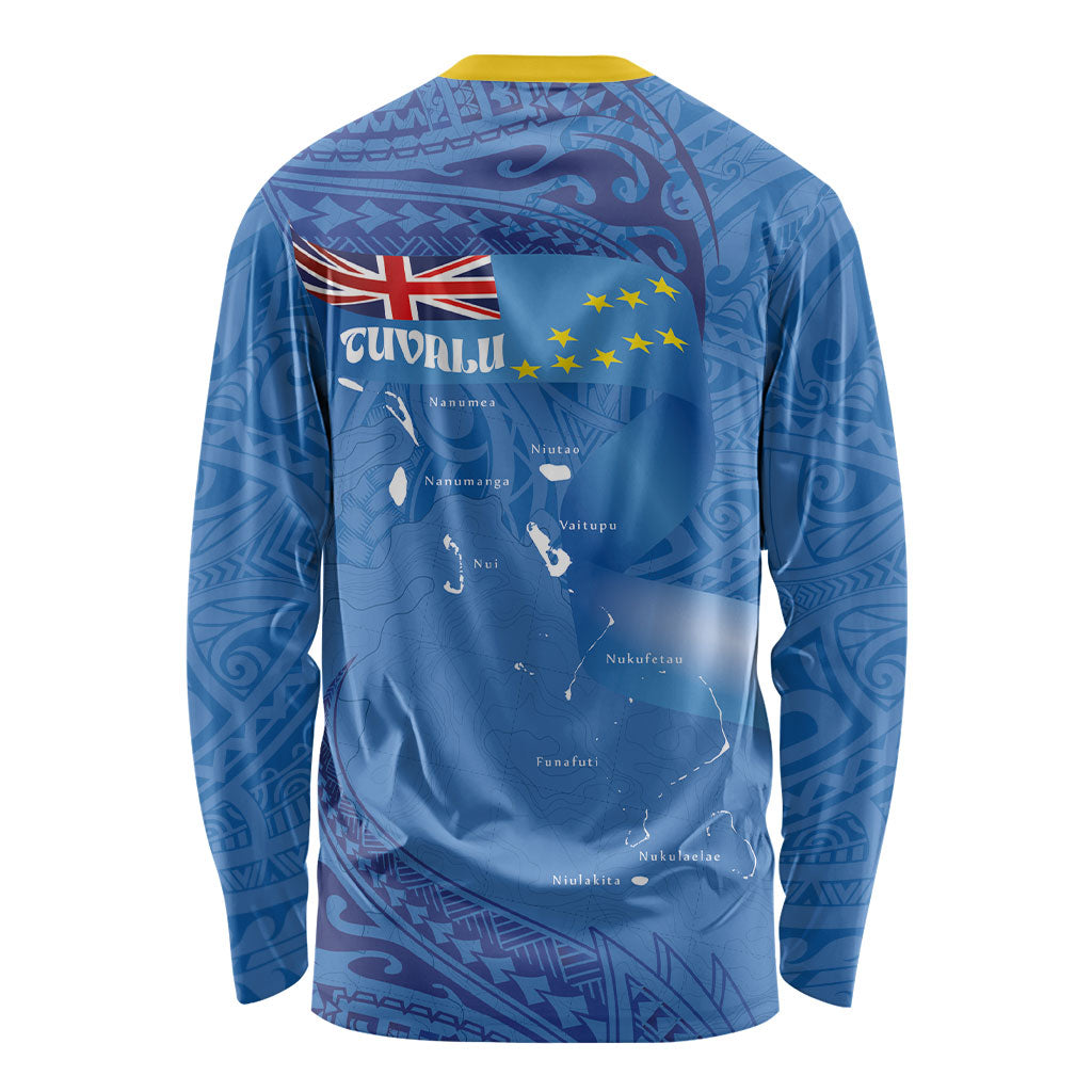 Tuvalu Heritage Long Sleeve Shirt Map of the Islands and Polynesia Pattern