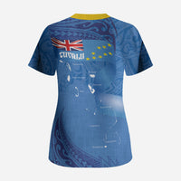 Tuvalu Heritage Scrub Top Map of the Islands and Polynesia Pattern