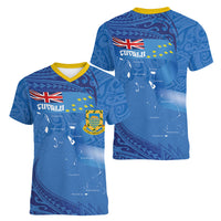 Tuvalu Heritage Women V-Neck T-Shirt Map of the Islands and Polynesia Pattern