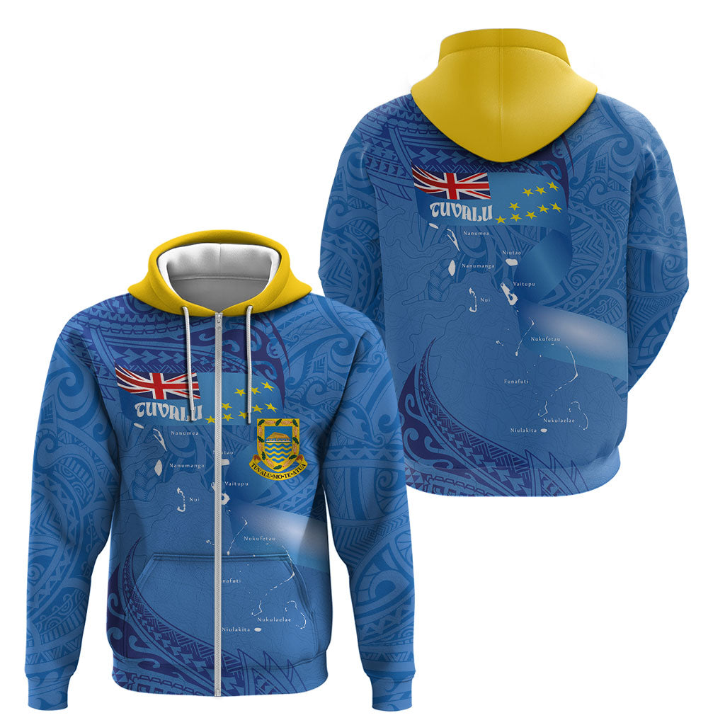 Tuvalu Heritage Zip Hoodie Map of the Islands and Polynesia Pattern