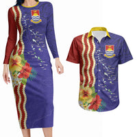 Kiribati Heritage Couples Matching Long Sleeve Bodycon Dress and Hawaiian Shirt Map of the Islands and Polynesia Pattern