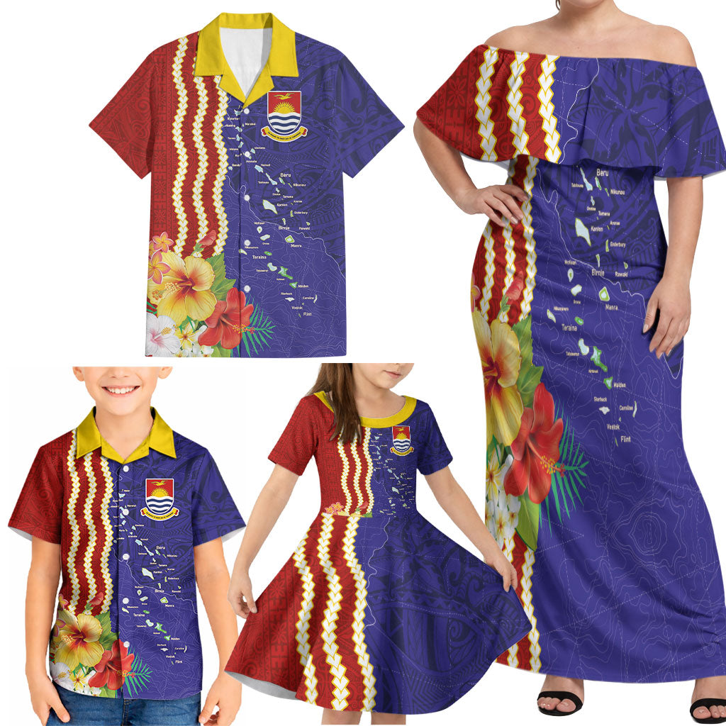 Kiribati Heritage Family Matching Off Shoulder Maxi Dress and Hawaiian Shirt Map of the Islands and Polynesia Pattern LT03 - Polynesian Pride