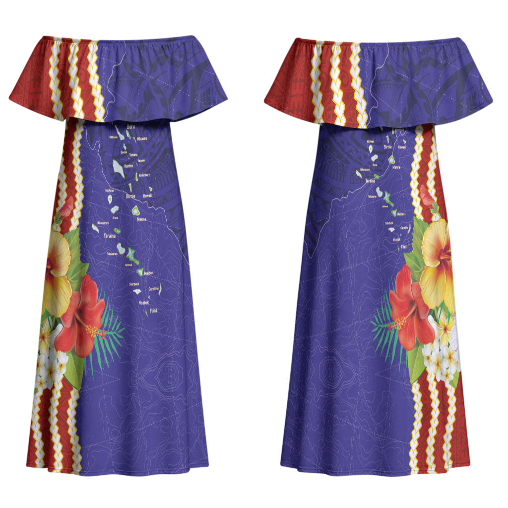 Kiribati Heritage Family Matching Off Shoulder Maxi Dress and Hawaiian Shirt Map of the Islands and Polynesia Pattern