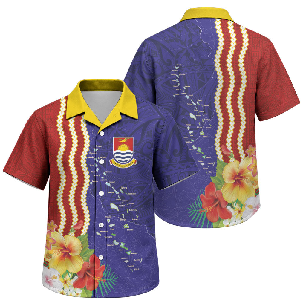 Kiribati Heritage Family Matching Off Shoulder Short Dress and Hawaiian Shirt Map of the Islands and Polynesia Pattern