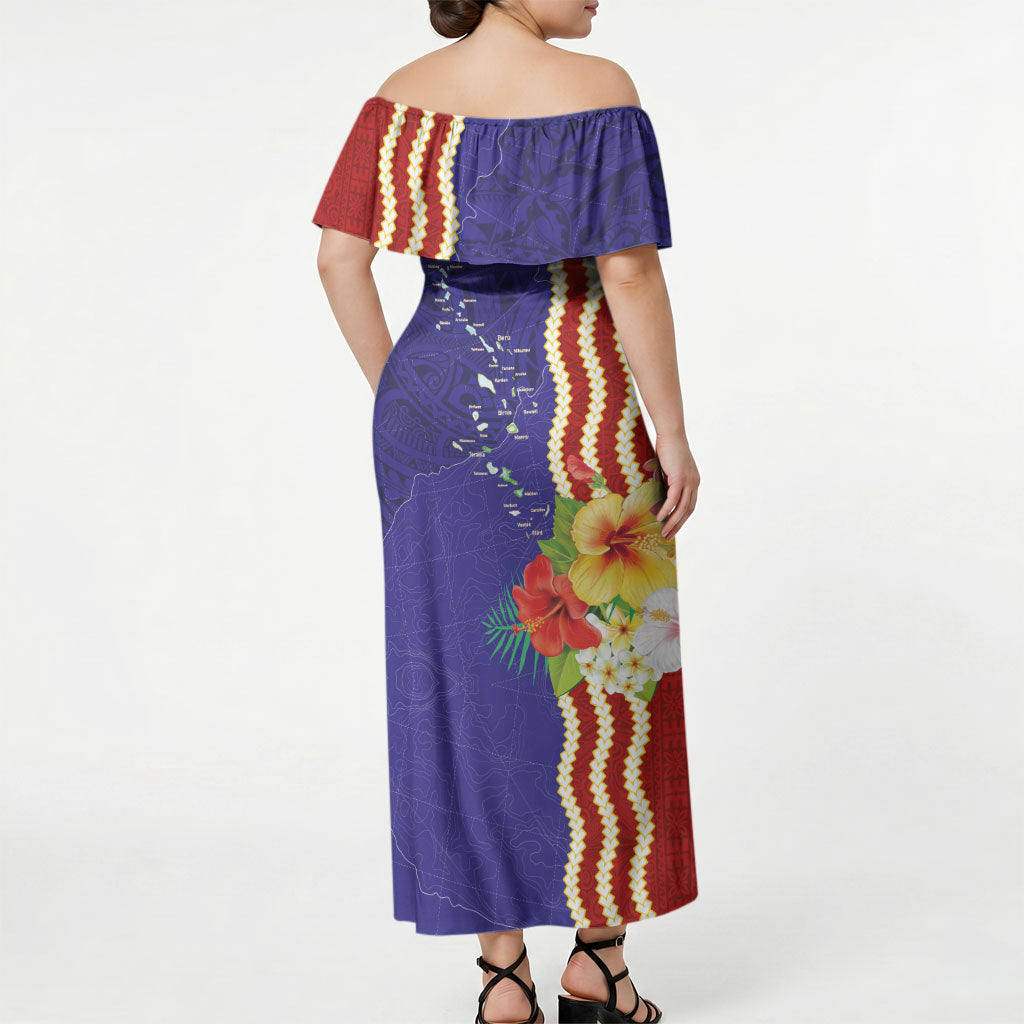 Kiribati Heritage Off Shoulder Maxi Dress Map of the Islands and Polynesia Pattern