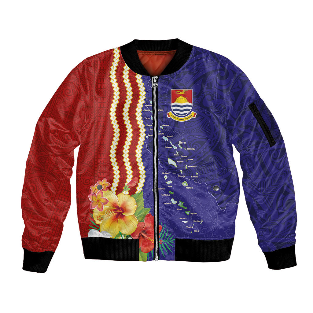 Kiribati Heritage Sleeve Zip Bomber Jacket Map of the Islands and Polynesia Pattern